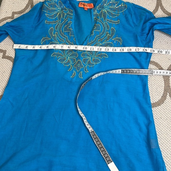 Hale Bob Cabana cotton silk Embroidered Sequin tunic cover-up blouse Size Small - Picture 8 of 14